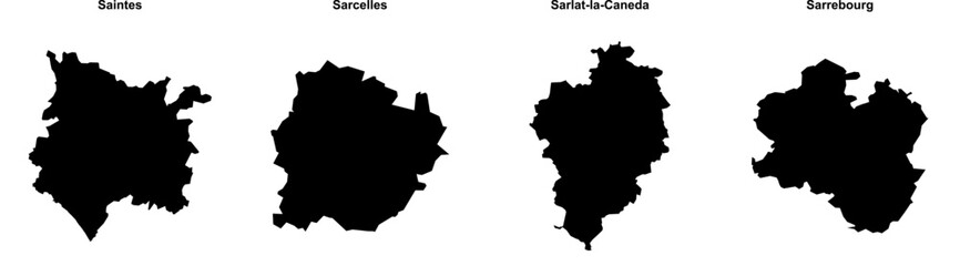 Saintes, Sarcelles, Sarlat-la-Caneda, Sarrebourg outline maps