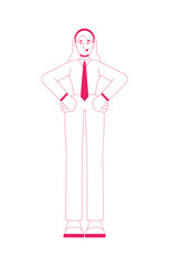 Confident blonde businesswoman in shirt tie 2D outline cartoon character. Female empowerment. Business posture hands on hips isolated person flat vector on white background. Spot illustration colorful