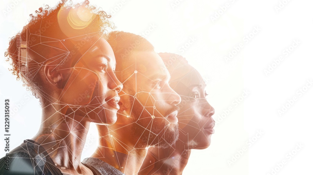 Poster picture symbolized people connect with particle connecting represent internet system for communicati