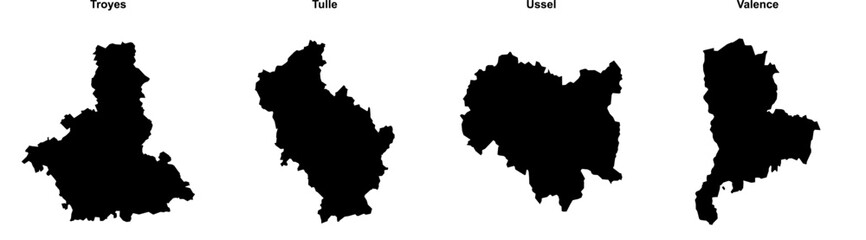 Troyes, Tulle, Ussel, Valence outline maps
