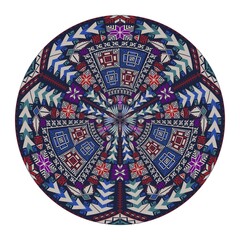 Decorative round Palestinian Tatreez design element over white background, vector illustration