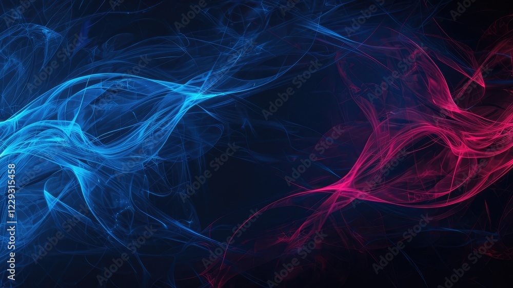 Poster this abstract image features dynamic blue lines gracefully flowing across a dark background, creatin