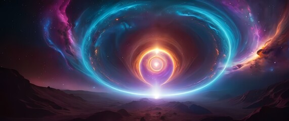 A cosmic portal opening to a mesmerizing universe filled with vibrant colors and swirling patterns