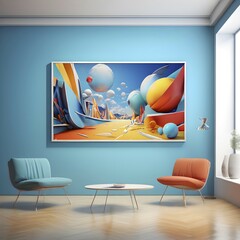 Art gallery with canvas and plastics in a 3D illustration, AI generated