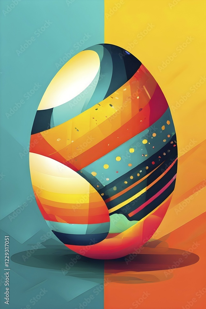 Aufkleber abstract easter egg design with geometric patterns, bold colors, and a mix of textures, creating a m