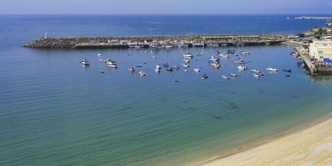View over the harbor and the Atlantic Ocean, Sines, Alentejo, Portugal, Europe