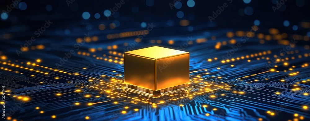 Aufkleber 3d cube rendering on an abstract geometric background, showcasing technology