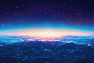 Obraz premium Abstract Futuristic Digital Landscape with Starry Sky