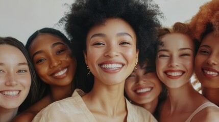 Fototapeta premium Young woman with Contour and Highlight makeup sample,Young beautiful womman applying makeup using a brush,multiracial ladies ,Professional Contouring face make-up over,Make up woman face.