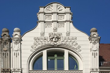 Gable with Art Nouveau ornaments, circa 1900, Görlitz, Upper Lusatia, Saxony, Germany, Europe