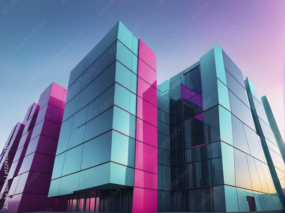 Poster minimalist architectural render composition of modern buildings in simple and clean geometric forms 