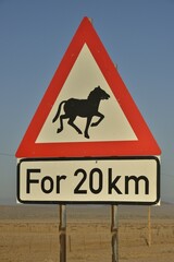 Warning Sign Attention horses, near Aus, Karas Region, Namib, Namibia, Africa