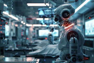 Fototapeta premium Futuristic robot in a medical facility with advanced technology, AI generated
