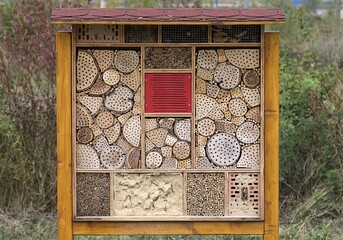 Insect hotel at the State Garden Show in Laar, Baden-Württemberg, Germany, Europe
