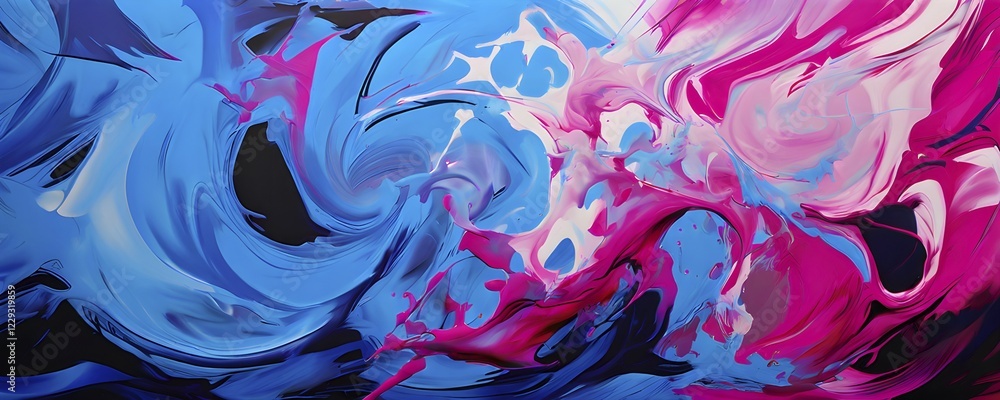 Aufkleber ai generated abstract art showcasing a dynamic splash of blue and magenta colors in panoramic format