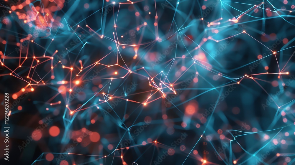 Poster an abstract digital background with a network of glowing lines and dots.