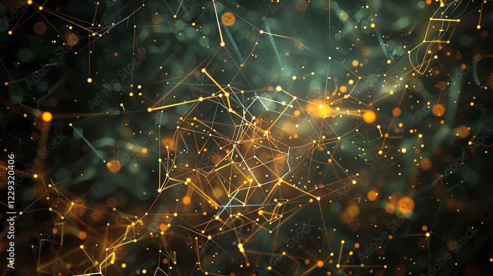 Poster an abstract digital rendering of a network with glowing lines and dots.