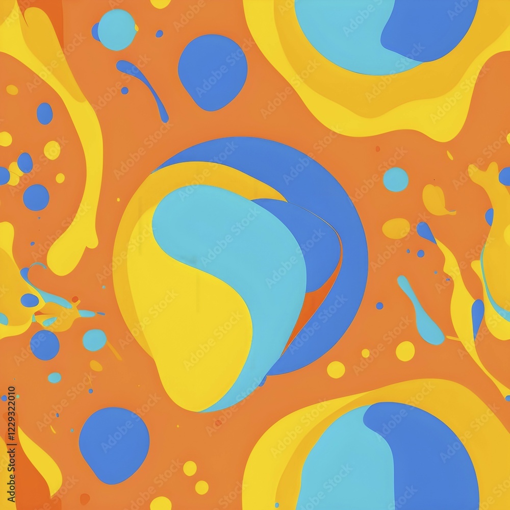 Aufkleber abstract wallpaper with colorful turquoise and yellow blobs and liquid shapes on a orange background
