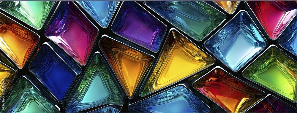 Aufkleber 3d rendering of vibrant colored abstract changing glass design in an ornament structure, ai generate