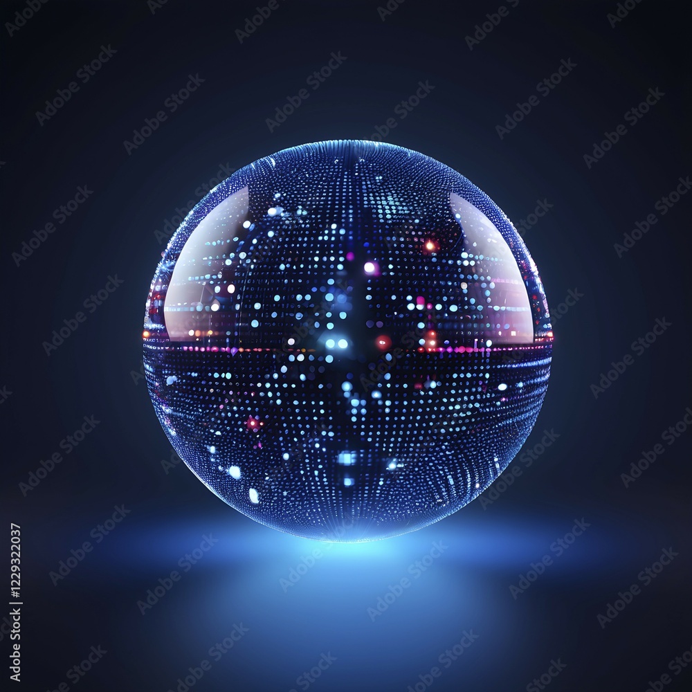 Poster 3d rendering of an abstract digital sphere composed of dots with a gradient background, ai generated