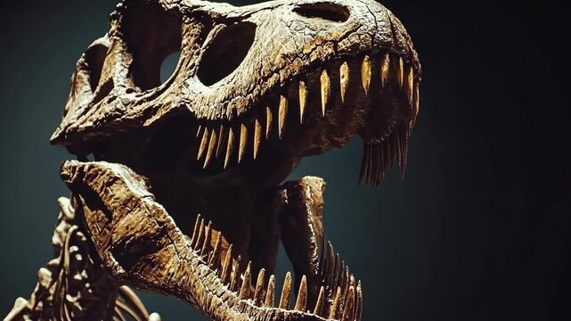 Dinosaur skeleton display in a museum showcasing the impressive features of a fierce predator