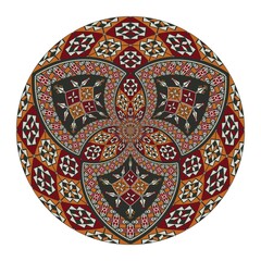 Decorative round Palestinian Tatreez design element over white background, vector illustration