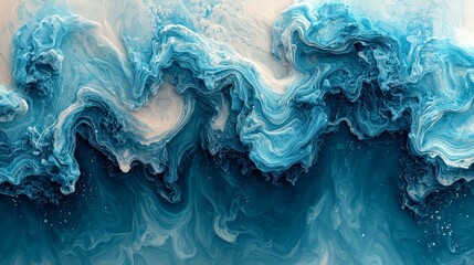 Naklejka premium A mesmerizing abstract ocean wave in swirling blue and white hues, capturing the beauty of fluid art's tumultuous patterns.