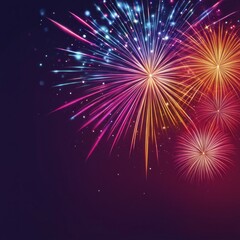 Fototapeta premium A series of vibrant fireworks explodes in the night sky, creating a festive and colorful scene, AI generated