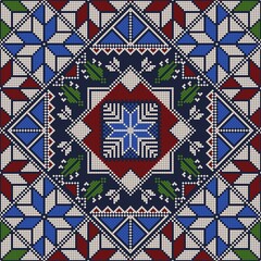 Decorative Palestinian seamless pattern in colors, traditional Tatreez embroidery, vector illustration