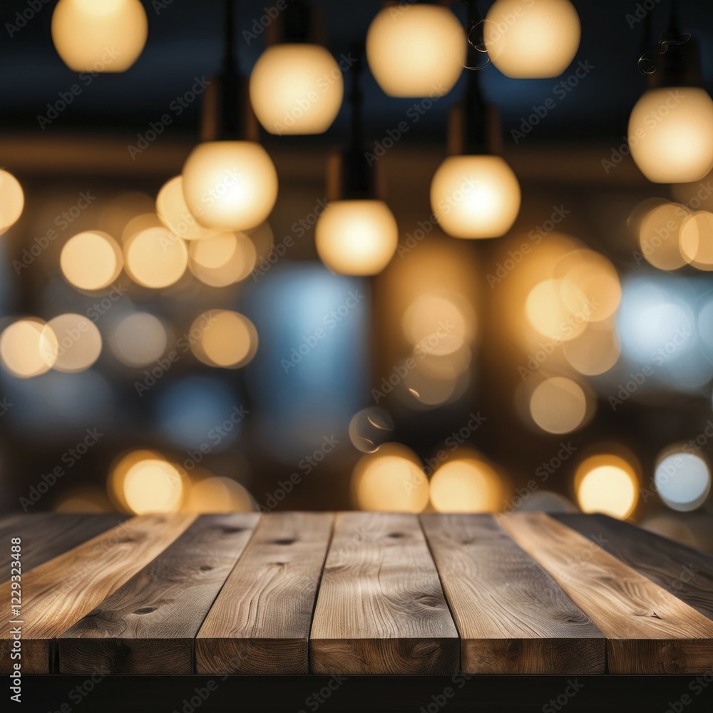 Poster table with warm and inviting bokeh lights in the background, creating a cozy atmosphere, ai generate