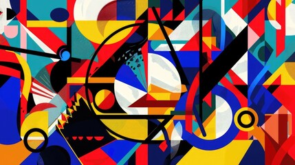 Abstract red blue yellow geometric surface of contemporary design express scene of seamless patterns style. Arranging geometry fractal scenery in pattern perfect for wallpaper and background. AIG61.
