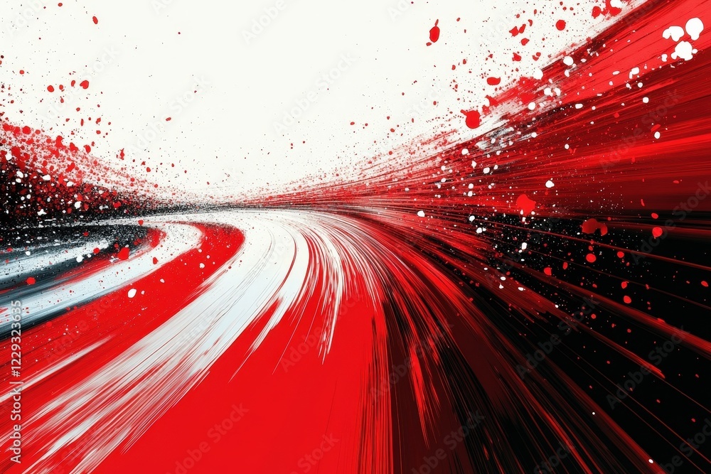 Poster dynamic red motion art with bold splashes and fluid lines
