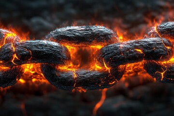 Glowing lava chain linked with molten metal against a dark, rocky terrain