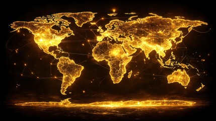 Global network glowing map, dark background