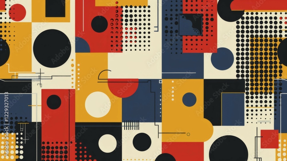 Poster a pattern of geometric shapes and dotted textures in a bold abstract design, ai generated, ai genera