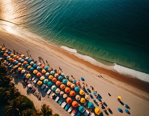 "An overhead view of a tropical beach where crystal-clear water reveals the sandy ocean floor. A narrow sandbar extends into the shallow sea, creating a striking natural formation. The water transitio