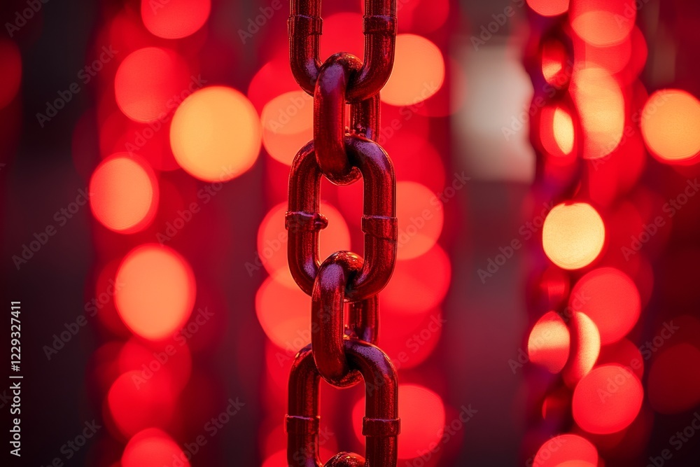 Aufkleber chains illuminated by vibrant red lights create a striking visual effect in a nighttime setting