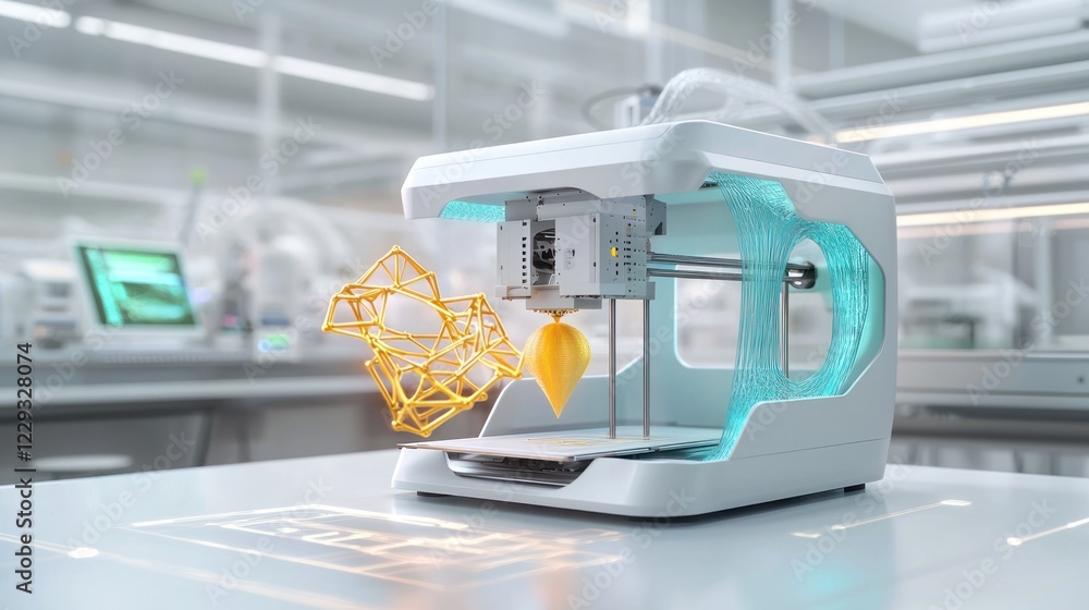 Poster 3d printer creating geometric object