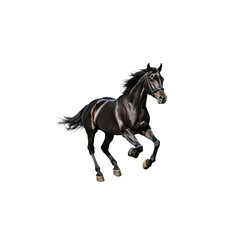 Black horse running on white background
