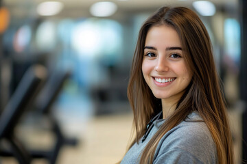 Fototapeta premium Smiling woman in a gym setting