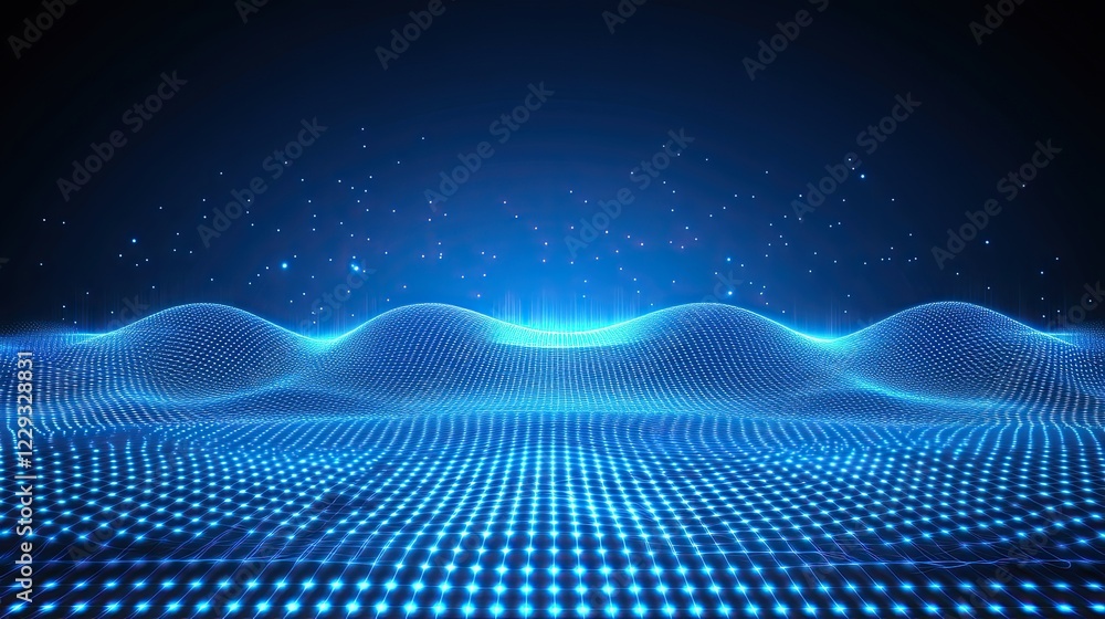 Poster intricate lines and dots create a glowing abstract web on a dark background, symbolizing connectivit