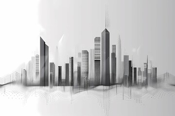 Fototapeta premium Abstract digital art cityscape with a modern black and white skyline, illustration, AI generated