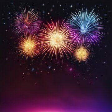 Vibrant fireworks exploding in a night sky with colorful bursts, AI generated
