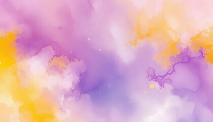 Obraz premium Abstract watercolor sky with yellow and pink cloud formations.