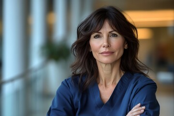 Confident healthcare professional in a hospital setting during daylight