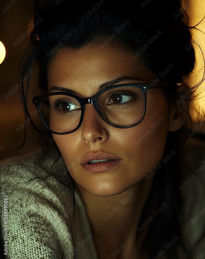 Aufkleber nighttime coding and data analytics by a woman, working on software, tech, and cyber security