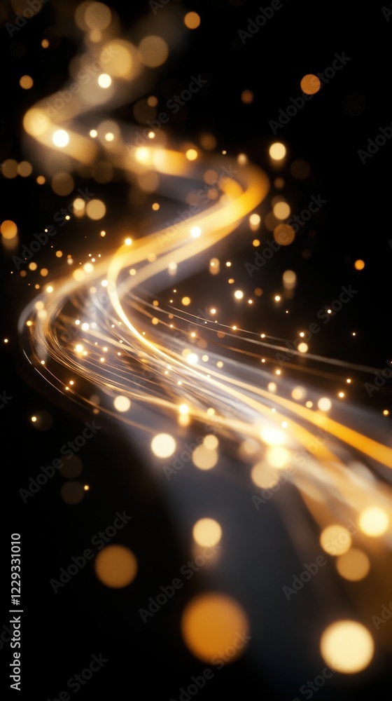 Poster glowing golden light trails creating a mesmerizing abstract background