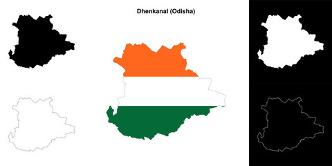 Fototapeta premium Dhenkanal district (Odisha) blank outline map set
