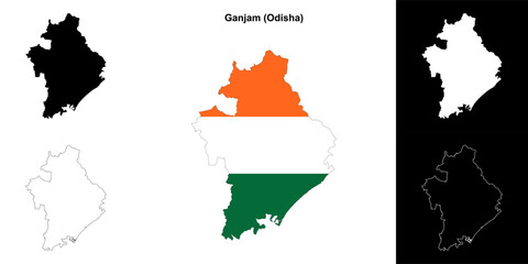 Fototapeta premium Ganjam district (Odisha) blank outline map set