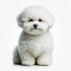 This adorable fluffy white puppy showcases its charming personality as it sits proudly, bathed in soft light. Its curious gaze and fluffy coat create an irresistible presence in the room